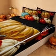 thumbnail image 3 of Homewish Oil Painting Pumpkin Zipper Queen Comforter Set with Fitted Sheet and 2 Pillowcases, Vintage Maple Leaf Zipper Bedding Set, Teal Orange Cream Dark Brown, Black Reversible, 3 of 7