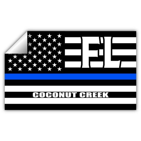 Coconut Creek FL Florida Broward County Thin Blue Line Stealthy USA Flag - Honoring Law Enforcement Officers Flags - Blue Lives Matter Euro Decal Bumper Sticker 3M Vinyl 3 x 5