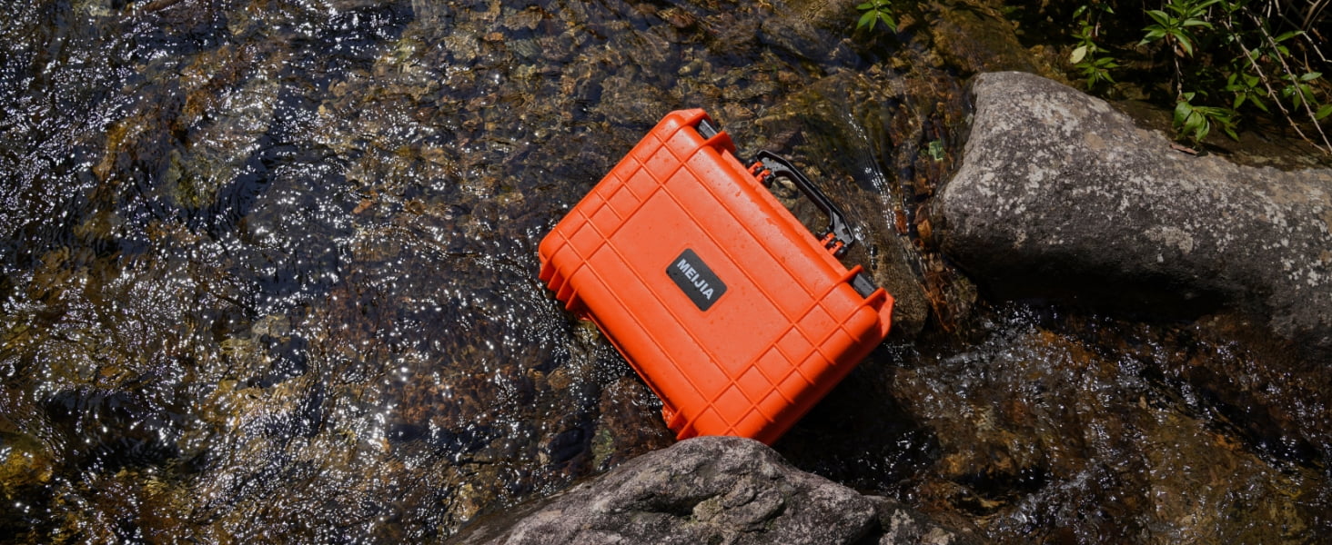 MEIJIA Portable All Weather IP67 Waterproof Hard Case with Foam,Fit Use of Drones,Camera,Equipments,Pistols,Orange,18.5 x14.06x6.93inches