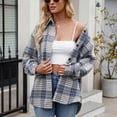 thumbnail image 5 of larppty Women's Casual Cotton Plaid Shirts Long Sleeve Button-Down Flannel Overshirt Jacket (Blue, M), 5 of 6
