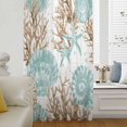 thumbnail image 6 of Green Coastal Seashells Sheer Curtains 63 Inches Long, Nautical Brown Coral Starfish Light Filering Curtains, Breathable Simi Curtain Privacy Drapes for Living Room Bedroom Window Treatment, 6 of 9