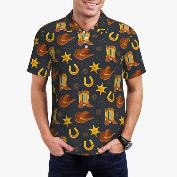 Wukai Wild West Golden Horseshoe Men’s Polo Shirts Sleeve,Camisas Polo Para Hombre,True Classic Tees Men-X-Large
