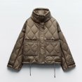 thumbnail image 5 of Chaqueta acolchada ligera con cuello levantado para mujer, abrigo con cremallera, Parka acolchada corta de algodón, ajuste suelto, Otoño e Invierno, 5 of 5