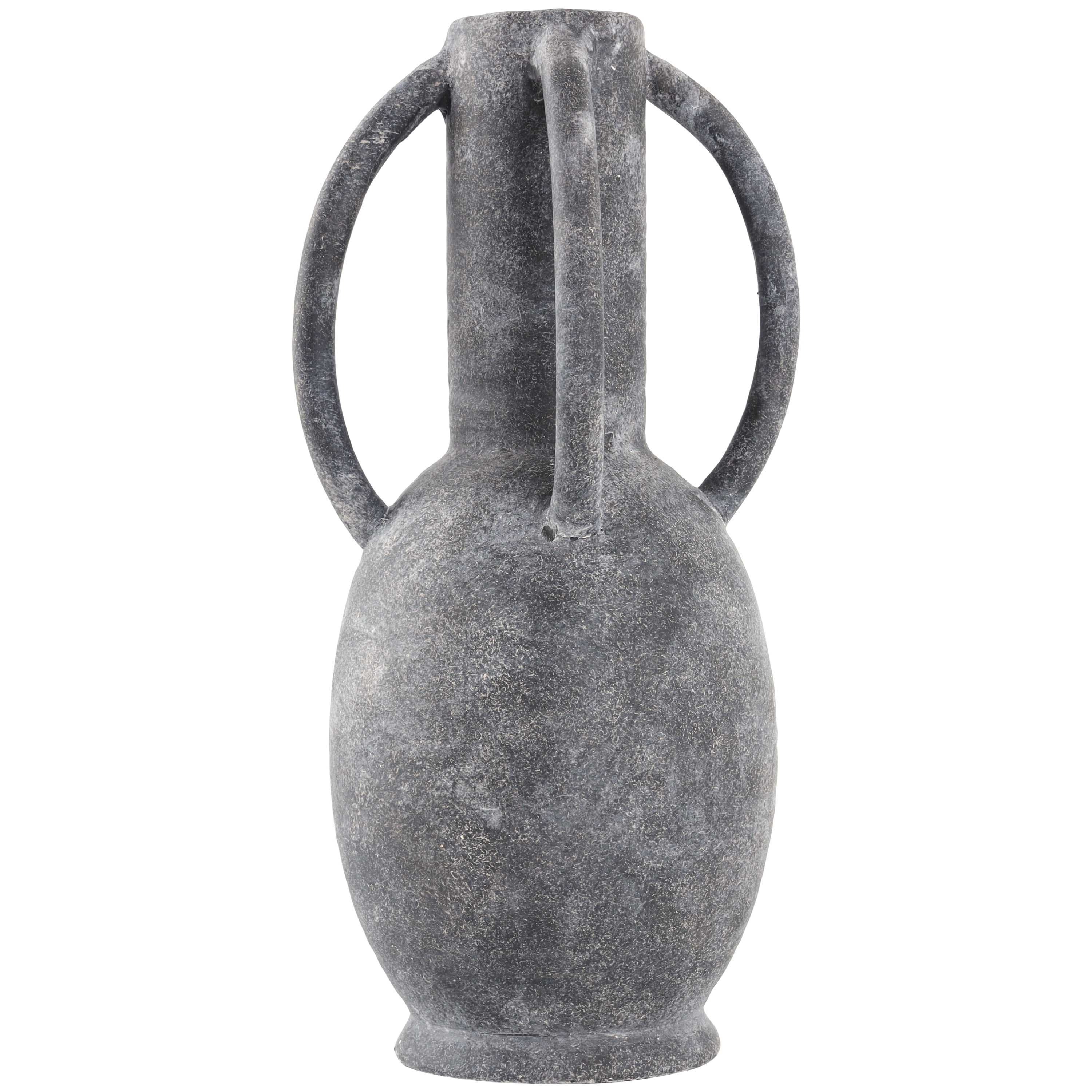 DecMode 15" Textured Whitewashed Gray Ceramic Vase with 4 Handles