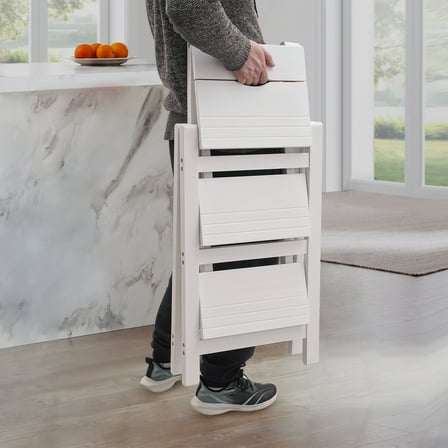 3 Layers Folding Step Ladder Folding Pinewood Step Stool Anti-slip White 100kg