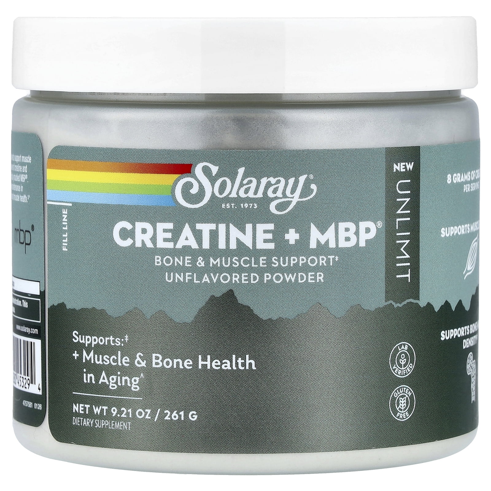Solaray Unlimit, Creatine + MBP® Powder, Unflavored, 9.21 oz (261 g)