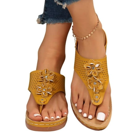 

Lovskoo 2024 Women s Summer Platform Flip Flop with Arch Support Casual Comfortable Wedge Flip-Flops Beach Sandals Thong Slippers Yellow