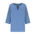 thumbnail image 4 of Meichang Cotton Linen Tops for Women 3/4 Sleeve V Neck T Shirts Shirts Casual Solid Blouses Loose Fit Oversized T Shirts Pullover Tops Lightweight Going Out Blouses, 4 of 6