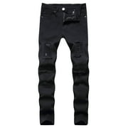 FcBaudy Full Length Pants Men's Pants Slim Fitting Elastic Straight Tube Casual Jeans Fashionable Casual Pants Long Pants Men Pants