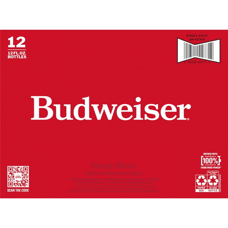 Budweiser Beer, 24 Pack Beer, 12 fl oz Glass Bottles, 5% ABV, Domestic  Lager 