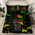 thumbnail image 2 of jejeloiu Basketball Sport Game Bed Sheets,Geometric Honeycomb Hexagon King Sheets,Black Yellow Green Sheet Set For Girls Boys,Luxury Bedroom Decor,4 Pieces, 2 of 7