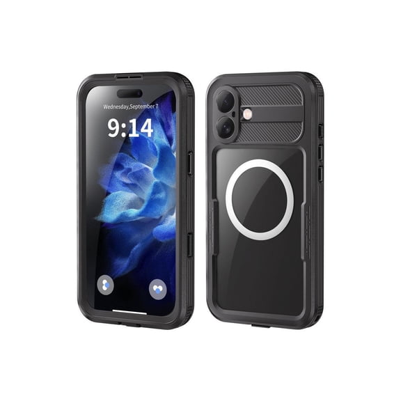 for iPhone 16 Plus Waterproof Case, Built-in Screen Protector, Shockproof, Snowproof, Dustproof, Full Body Protective Cover for iPhone 16 Plus, Compatible with Magsafe Black