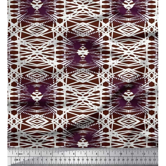 Soimoi Crepe Silk Fabric Check & Geometric Print Sewing Fabric Yard 42 Inch Wide