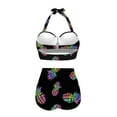 thumbnail image 4 of Yuyamidu Casual Bikini Set Colorful Pineapple Push Up Swimsuits, 2 Piece High Neck Halter Backless Bathing Suit with Bottom Tropical Summer Outfits for Women Plus Size XL, 4 of 6