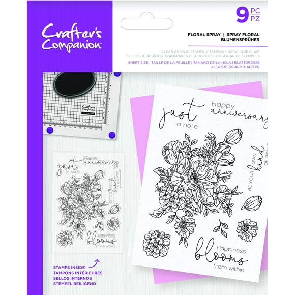 Crafter's Companion CC-CA-ST-FLOSP Decoupage Clear Acrylic Stamps-Floral Spray, One Size, Transparent