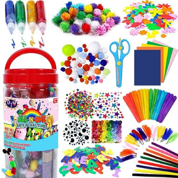 Suministros de artes y manualidades para niños - Kit de suministros de arte artesanal para niños pequeños de 4 5 6 7 8 9 años - Todo en uno Diy Crafting School Kindergarten Homeschool Supp. Afortunado Sencillez