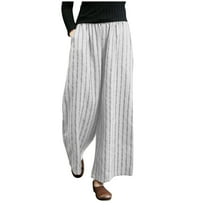 Women Flowy Palazzo Pants, Pinstripe Wide Leg Pant Casual Loose Bohemian Beach Work Trousers with Pockets