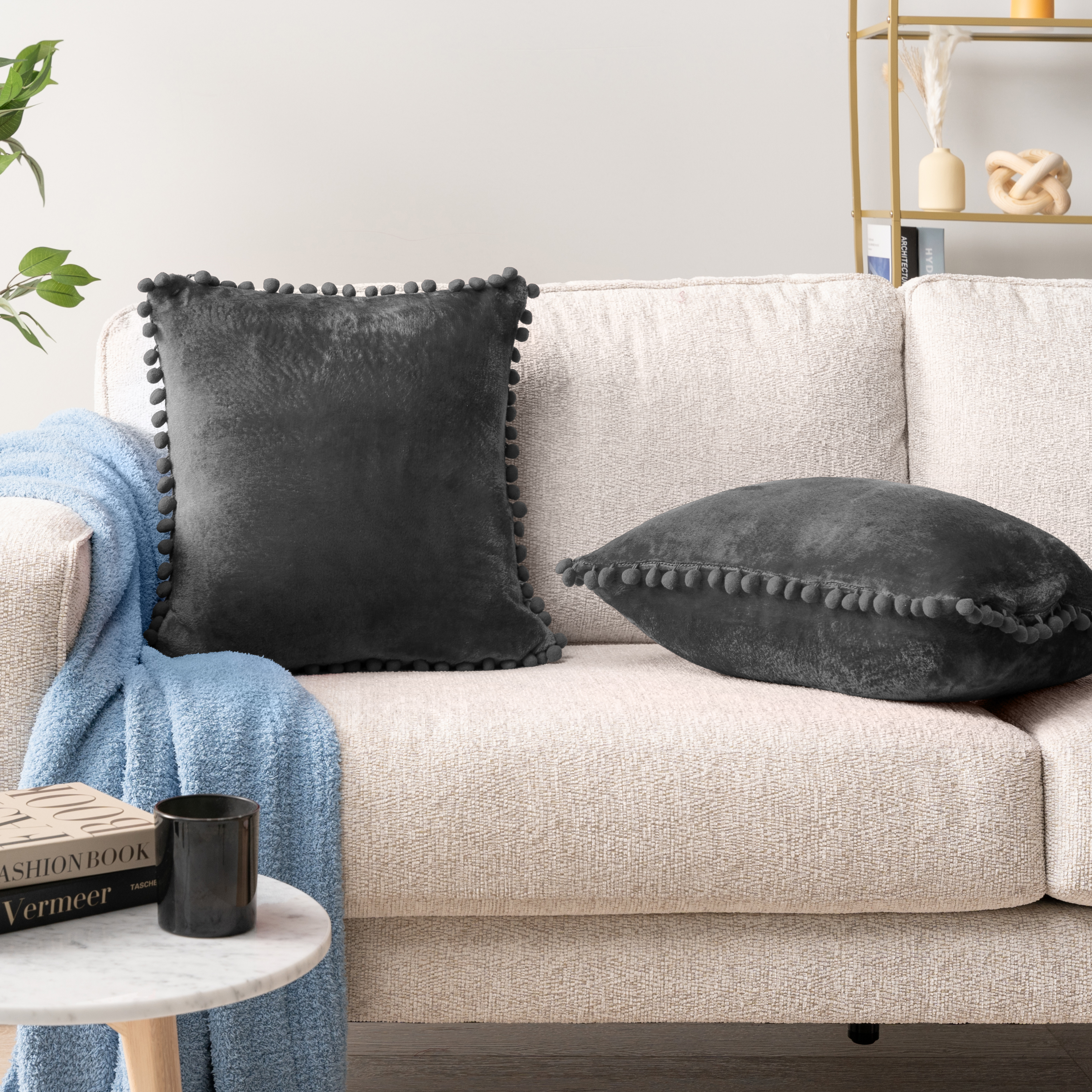 Pavilia Pom Pom Throw Pillow Covers Set of 2, Gray photo 2