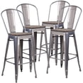 thumbnail image 2 of Flash Furniture Lincoln 4 Pk. 30" High Silver Antique Finish with Clear Coat Barstool with Back and Wood Seat, 2 of 9