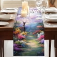 thumbnail image 3 of Colorful Forests Table Runner, Spring Oil Painting Flower Nature Landscape Cotton Linen Table Runners 120 Inches Long, Dresser Scarf Runner for Dining/Living Room/Kitchen/Square Tables 13''x120'', 3 of 9
