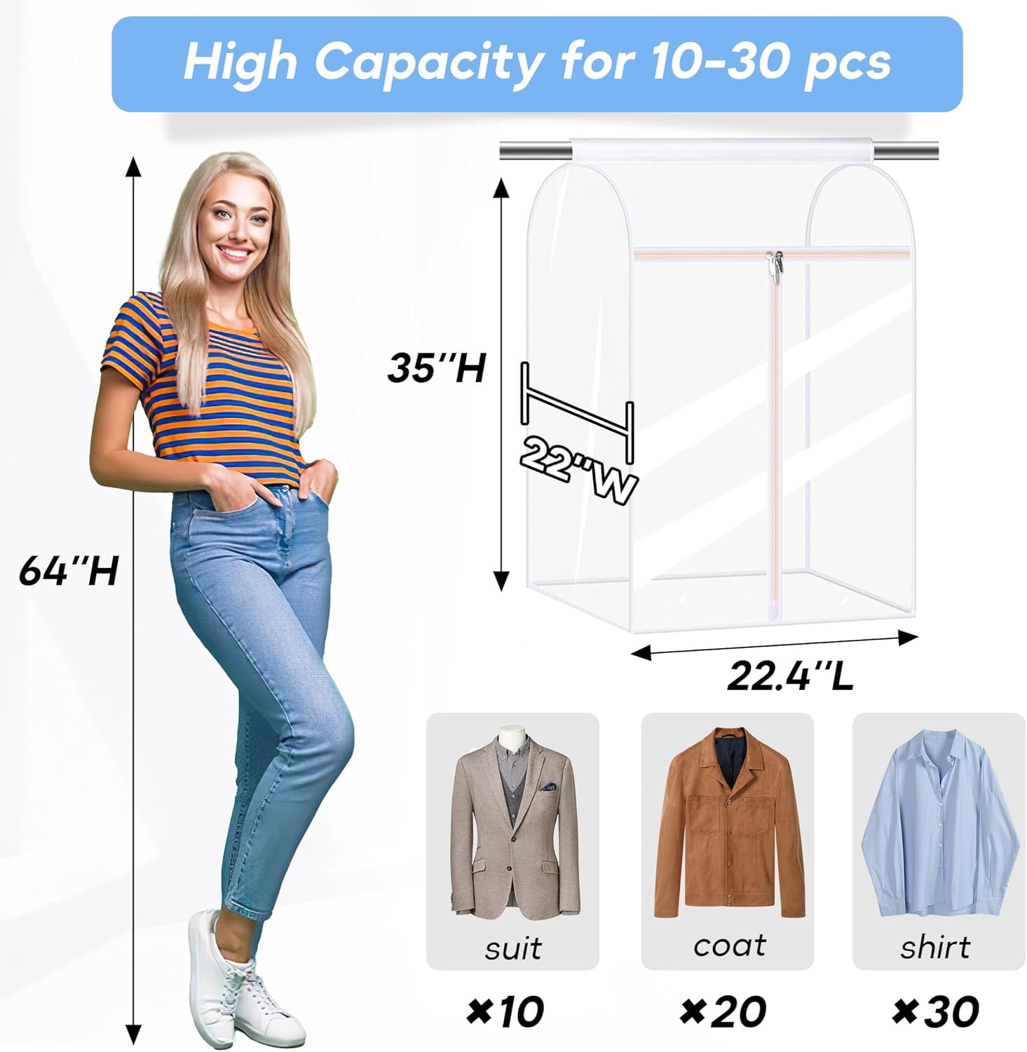 Hanging Garment Bags for Closet Storage Large Clear Garment Bags for Hanging Clothes Garment Rack Cover Coat Protector for Suit, Wardrobe, Bottom Enclosed