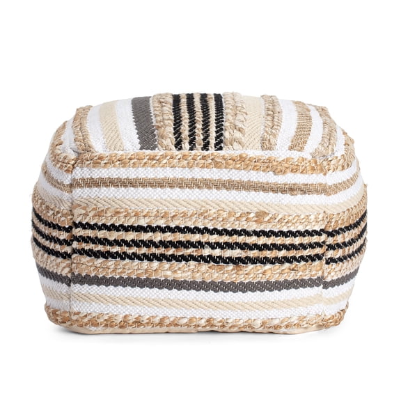 Anji Mountain Arsenal 22" Square Pouf Ottoman Beige & Grayscale