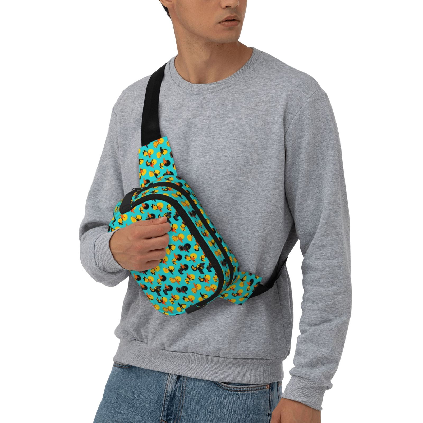 Picia Duck In Black Suit Print Square Double-Layer Waist Bag Mini Adjustable Waist Belt Bag Exercise Running Travel Hiking