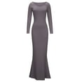 thumbnail image 4 of IROINNID Discount Long Dress for Women Formal Wedding Guest Formal Dress Sexy Buttocks Round-Neck Slimming Long Sleeve Dress,Purple, 4 of 7