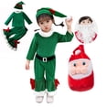 thumbnail image 3 of Conjunto de pantalones navideños verdes para niñas, 3 piezas, sombrero, camiseta y pantalones, disfraz de elfo, fiesta familiar de Año Nuevo, juego de rol, actuación, 3 of 5