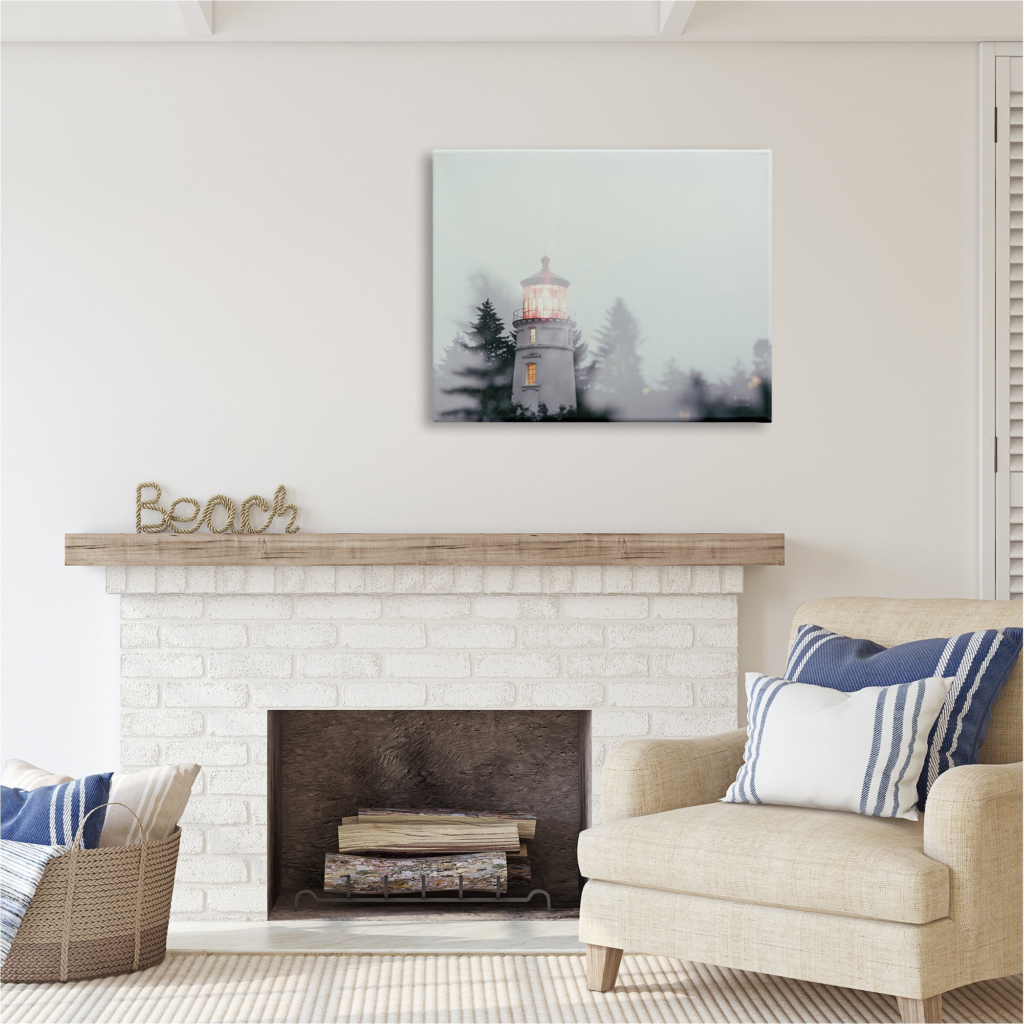 Stupell Industries Oregon Coast Lighthouse Travel & Places Painting Gallery Wrapped Canvas Art Print Wall Art, 40 x 30