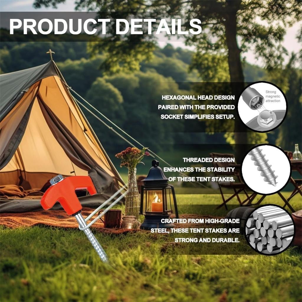 CEORPER 8Pcs Screw Thread Tent Stakes Pin Campings Tent Peg with Hexagon Socket