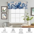 thumbnail image 5 of Kitchen Valances for Window, Navy Blue Octopus on Vintage Linen Light Filtering Rod Pocket Valance Curtain, Ocean Shell Coral Short Curtains Window Topper for Bedroom Bathroom Living Room 42x12in, 5 of 9