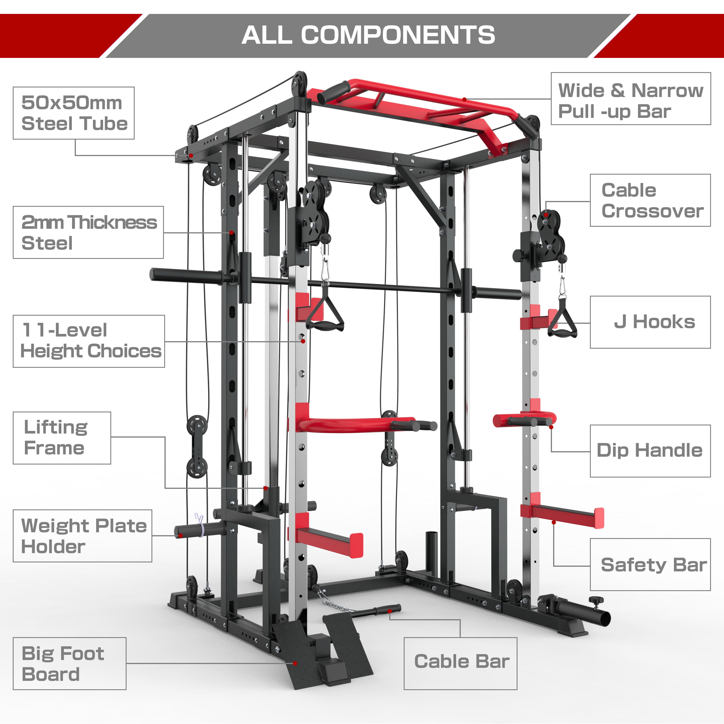 2022 Upgrade MAJOR LUTIE Smith Machine,Power Cage with Weight Bar and Landmine Commercial Home Gym Multifunctional Rack 