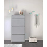 Gray Modern Metal Shoe Cabinet Rack - 3 Shelves and Extra Top Drawer