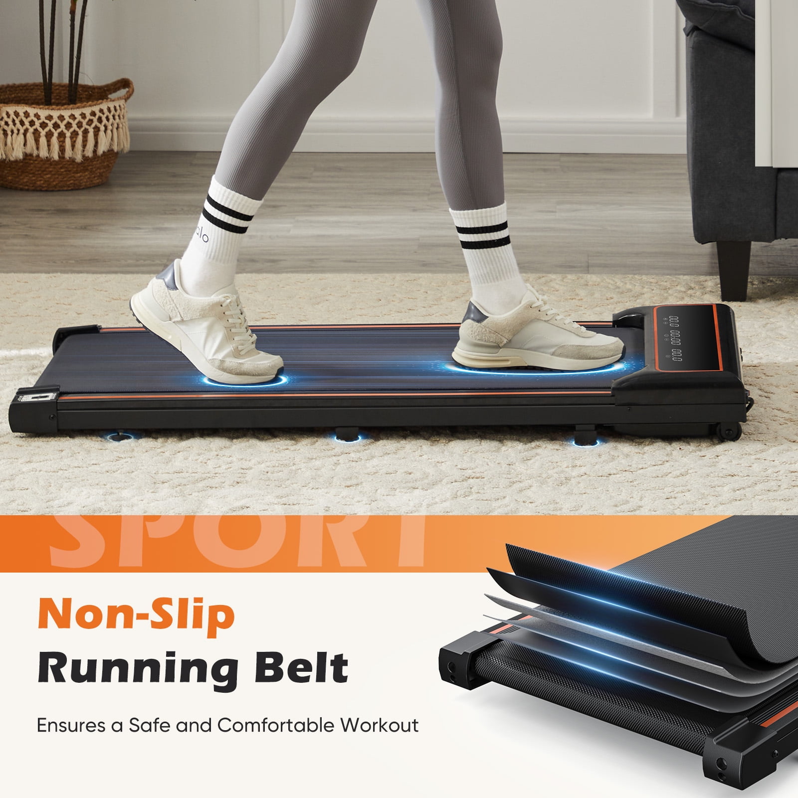 Compact Portable Under-Desk Walking Treadmill with Quiet Operation and Adjustable Speeds