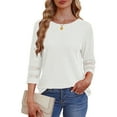 thumbnail image 5 of Long Sleeve Shirts for Women Under $10 Women's Solid Color Lace Patchwork Pineapple 3/4 Sleeve Round Neck T-shirt Tops White XXL, 5 of 9