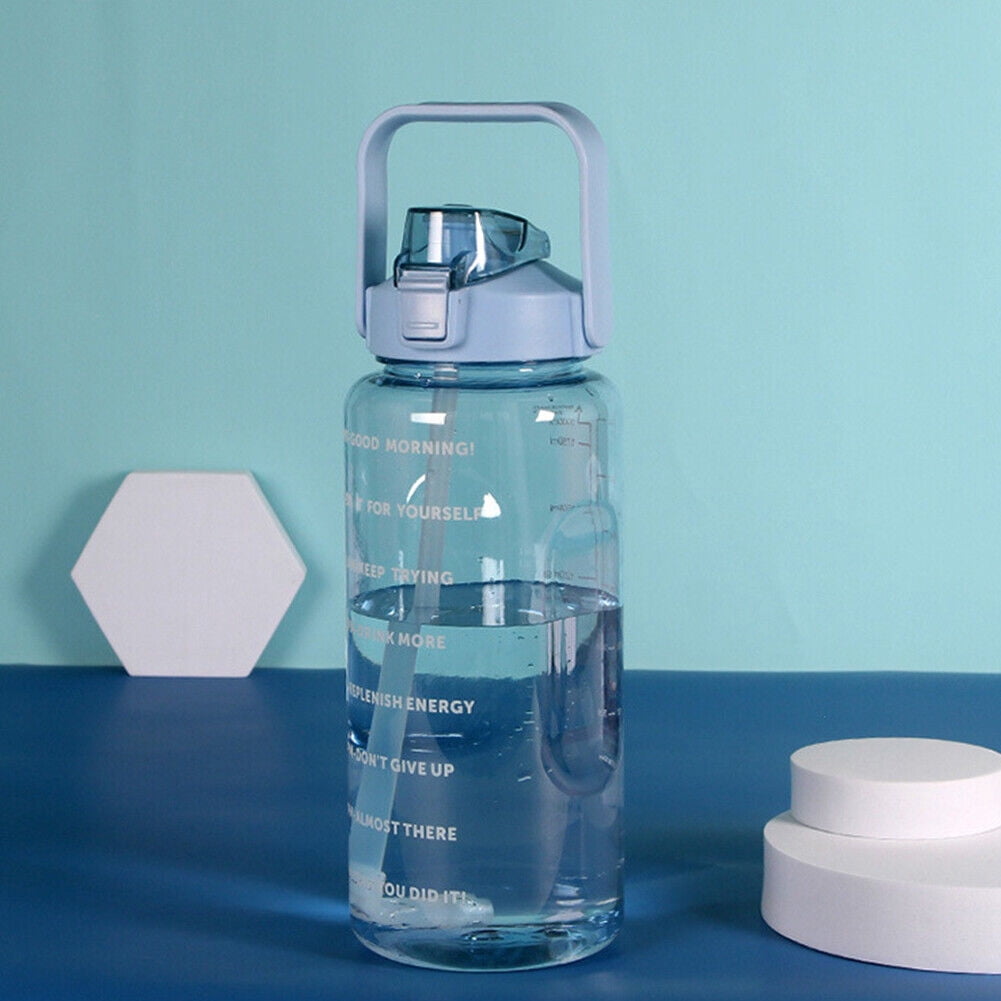 US 1-2 Pc Motivational Half Gallon/64 oz Water Bottle w/ Time Marker with straw
