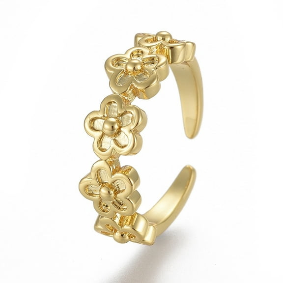 5 pc Adjustable Brass Toe Rings Open Cuff Rings Open Rings Flower Golden US Size 4 1/4(15mm)