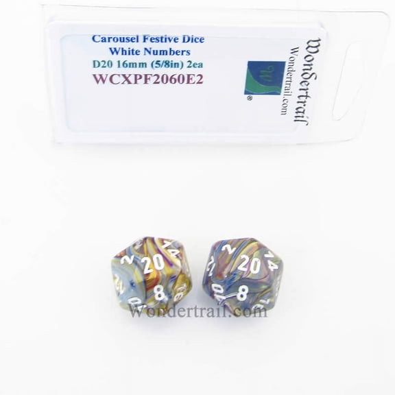 Carousel Festive Dice with White Numbers D20 Aprox 16mm (5/8in) Pack of 2 Wondertrail