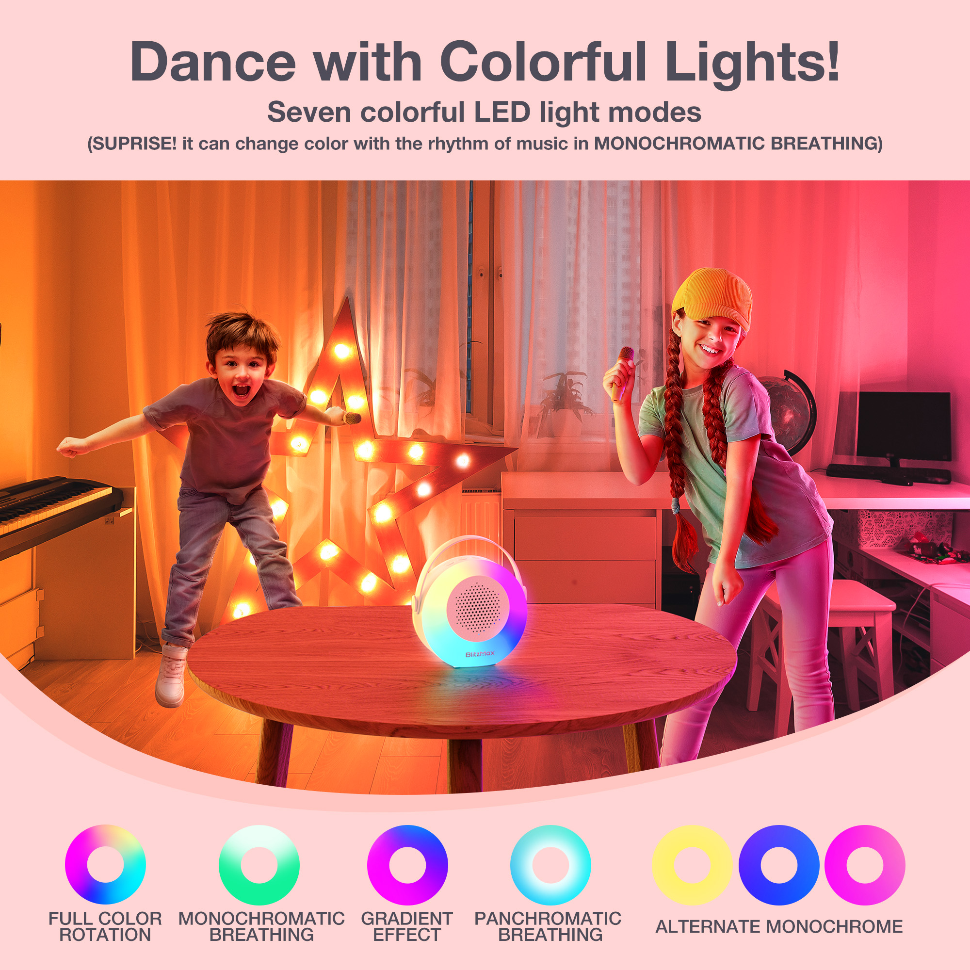 BlitzMax Mini Karaoke Machine for Kids with 2 Wireless Mics photo 2