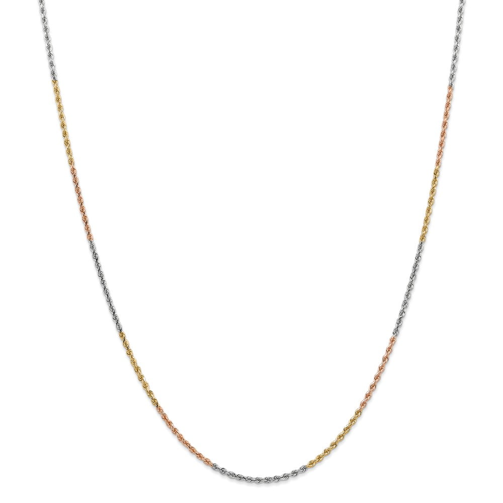Real 14kt Tri-Color 1.75mm Diamond Cut Rope Chain; 18 inch; Lobster Clasp; for Adults and Teens; for Women and Men