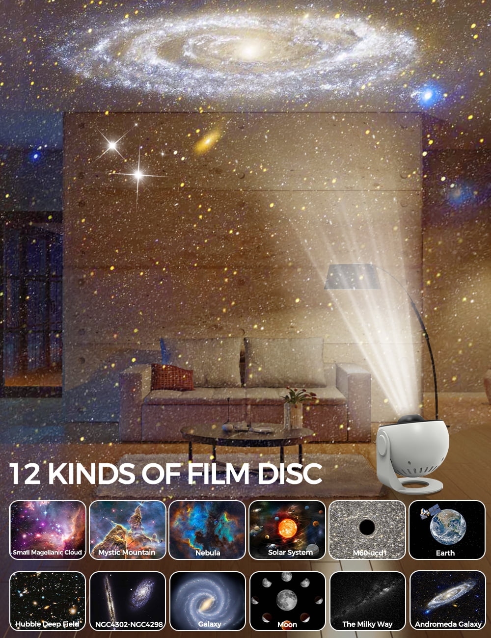 12 in 1 Planetarium Galaxy Star Projector for Bedroom Decor, 360° Rotating Nebula Projector Lamp, Timed Starry Night Light ,Home Theater, Ceiling, Room Decoration
