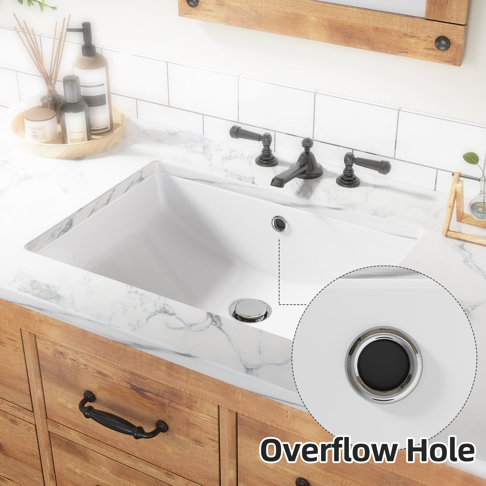 GoFashion Undermount Bathroom Sink, Rectangular 22"x16" Vessel Sink White Ceramic Lavatory Vanity Vessel Sink with Overflow - white