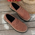 thumbnail image 6 of Womens Brown Faux Suede Loafers - Chunky Sole Slip On Shoes, Comfortable Round Toe Loafers for Office Daily Casual, Durable Easy-Match Womens Footwear,Size 42, 6 of 8