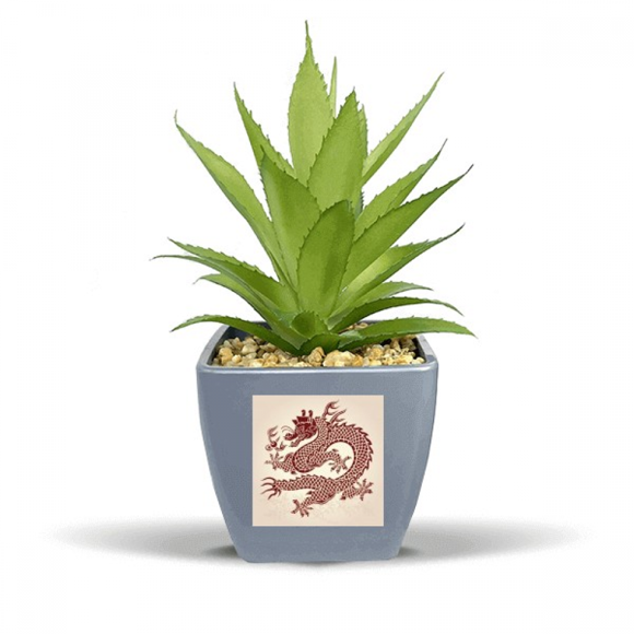 Chinese Dragon Animal Portrait Fake Pineapple Flower Pot Vase Mini Decor