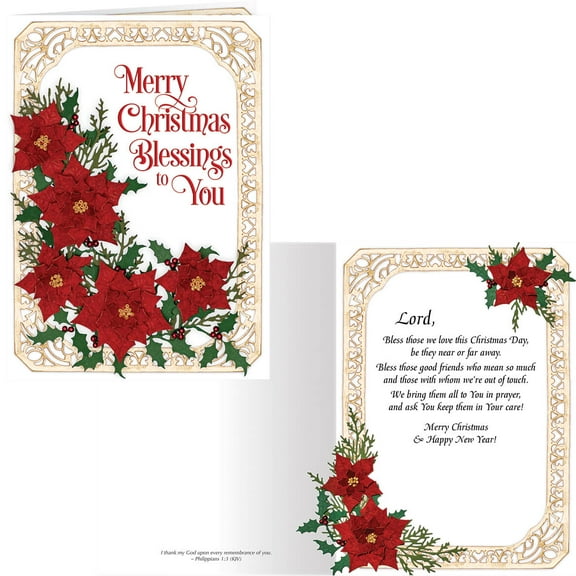 Poinsettia Collage Christmas Card Set of 20