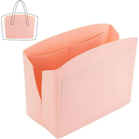 Felt Purse Organizer Insert Women's Tote Bag Liner with Alloy Zipper Dark Salmon 23x30x2.6cm