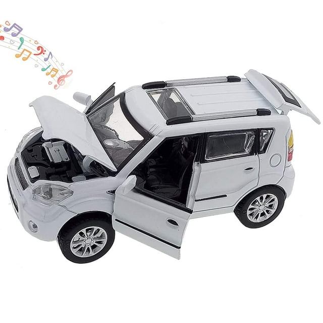 Coches de juguete Modelos de coches fundidos a presión Coches modelo Kia Soul Coches extraíbles Coche de juguete con sonido y luz para niños de más de 3 años (blanco)