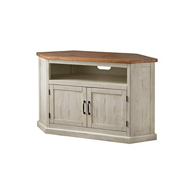 Martin Svensson Home Meuble Télé d'Angle Rustique en Acier Inoxydable Blanc Antique et Tabac Miel