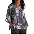 thumbnail image 2 of LYEAA Women Boho 3/4 Sleeve Crew Neck Floral Tops Lightweight Chiffon Blend Beach Cover Up Shirts for Summer Vacations Multicolor M, 2 of 5